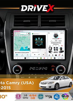 Штатна магнітола для toyota camry (usa) 2011-2015 drivex s4 qled 10" android 8-ядерний 1.6ггц 4x64гб sim-картка 3g/4g tda7851