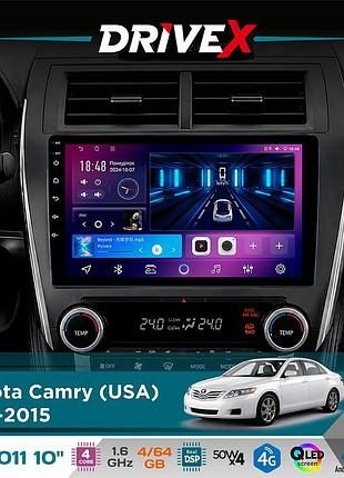 Штатна магнітола для toyota camry (usa) 2011-2015 drivex se-1011 qled 10" android 4-ядерний 4+64гб dsp 4x50w(tda7851) бездротовий