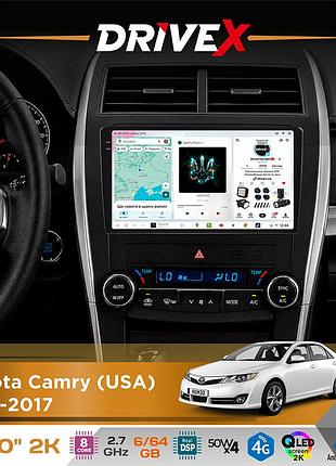 Штатна магнітола для toyota camry (usa) 2015-2017 drivex s7 2k qled 10" android 8-ядерний 2.7ггц 6x64гб sim-картка 3g/4g ak7808 ab