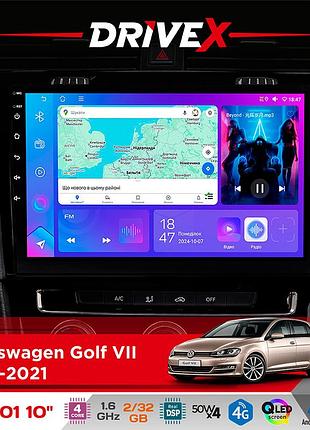 Штатна магнітола для volkswagen golf vii 2012-2021 drivex a-1001 10" android 4-ядерний 2+32гб 4x45w бездротовий carplay та