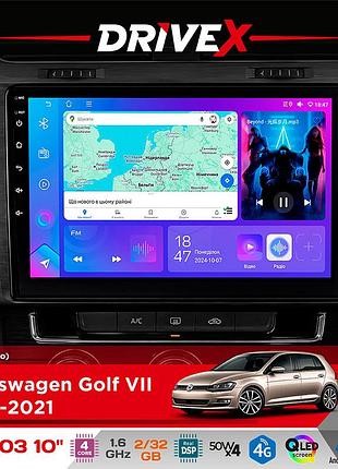 Штатна магнітола для volkswagen golf vii 2012-2021 drivex a-1003 qled 10" android 2+32гб 4-ядерний 4x50w(tda7851) бездротовий