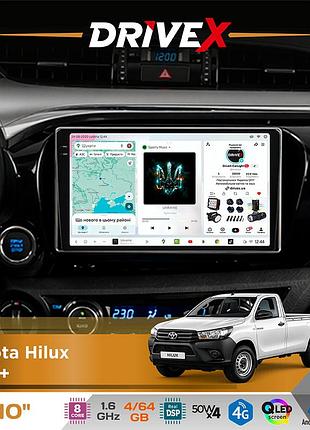 Штатна магнітола для toyota hilux 2015+ drivex s4 qled 10" android 8-ядерний 1.6ггц 4x64гб sim-картка 3g/4g tda7851 4x50w dsp