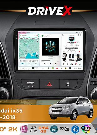 Штатна магнітола для hyundai ix35 2010-2018 drivex s7 2k qled 10" android 8-ядерний 2.7ггц 6x64гб sim-картка 3g/4g ak7808 ab 4x50w