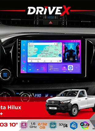 Штатна магнітола для toyota hilux 2015+ drivex a-1003 qled 10" android 2+32гб 4-ядерний 4x50w(tda7851) бездротовий carplay та