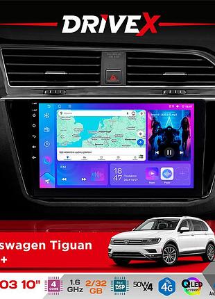 Штатна магнітола для volkswagen tiguan 2016+ drivex a-1003 qled 10" android 2+32гб 4-ядерний 4x50w(tda7851) бездротовий carplay та