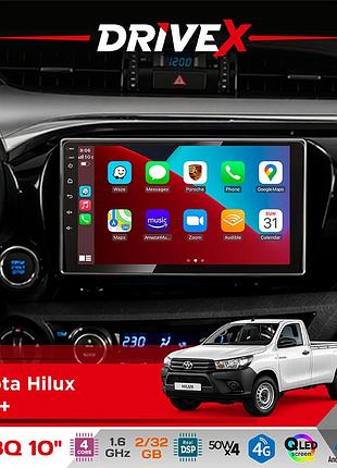 Штатная магнитола для toyota hilux 2015+ drivex un8 qled 10" android 4-ядерный 2x32гб 4x45w беспроводной carplay и androidauto