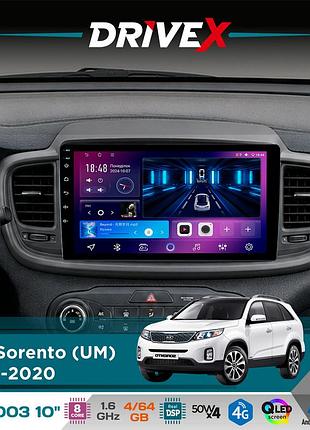 Штатна магнітола для kia sorento (um) 2014-2020 drivex se-1003 qled 10" android 8-ядерний 4+64гб sim-картка 3g/4g dsp