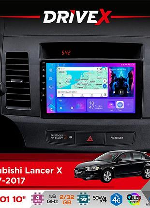 Штатна магнітола для mitsubishi lancer x 2007-2017 drivex a-1001 10" android 4-ядерний 2+32гб 4x45w бездротовий carplay та