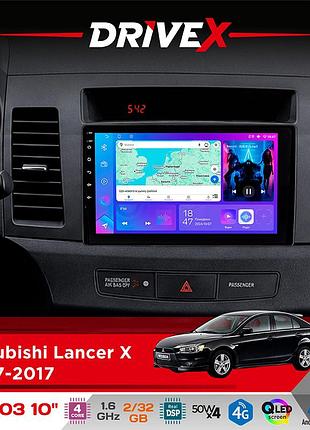 Штатна магнітола для mitsubishi lancer x 2007-2017 drivex a-1003 qled 10" android 2+32гб 4-ядерний 4x50w(tda7851) бездротовий