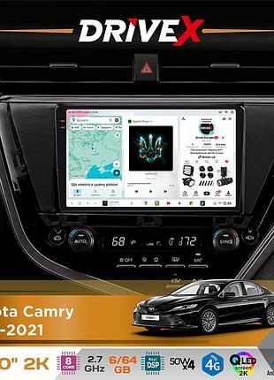 Штатна магнітола для toyota camry 2018-2021 drivex s7 2k qled 10" android 8-ядерний 2.7ггц 6x64гб sim-картка 3g/4g ak7808 ab 4x50w