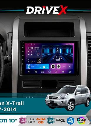 Штатна магнітола для nissan x-trail 2007-2014 drivex se-1011 qled 10" android 4-ядерний 4+64гб dsp 4x50w(tda7851) бездротовий