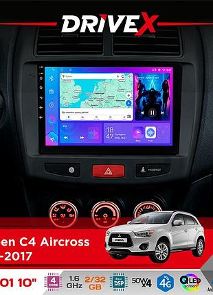 Штатна магнітола для citroen c4 aircross 2012-2017 drivex a-1001 10" android 4-ядерний 2+32гб 4x45w бездротовий carplay та