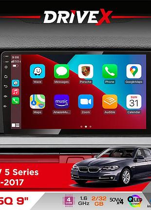 Штатна магнітола для bmw 5 series (f10) 2009-2017 drivex un5 qled 9" android 4-ядерний 2+32гб 4x45w бездротовий carplay та