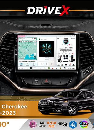 Штатна магнітола для jeep cherokee 2014-2023 drivex s3 qled 10" android 8-ядерний 1.6ггц 4x64гб sim-картка 3g/4g 7388 4x45w asp