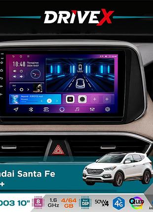 Штатна магнітола для hyundai santa fe 2018+ drivex se-1003 qled 10" android 8-ядерний 4+64гб sim-картка 3g/4g dsp 4x50w(tda7851)