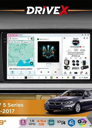 Штатна магнітола для bmw 5 series (f10) 2009-2017 drivex s4 qled 9" android 8-ядерний 1.6ггц 4x64гб sim-картка 3g/4g tda7851 4x50w