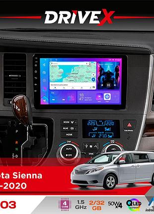 Штатна магнітола для toyota sienna 2015-2020 drivex a-903 qled 9" android 4-ядерний 2+32гб 4x50w(tda7851) бездротовий carplay та