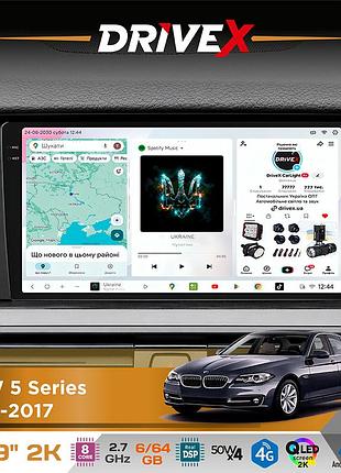Штатна магнітола для bmw 5 series (f10) 2009-2017 drivex s7 2k qled 9" android 8-ядерний 2.7ггц 6x64гб sim-картка 3g/4g ak7808 ab