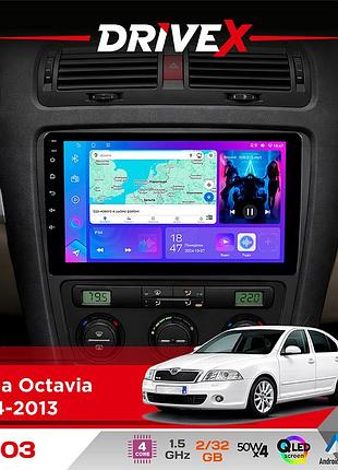 Штатна магнітола для skoda octavia 2004-2013 drivex a-903 qled 9" android 4-ядерний 2+32гб 4x50w(tda7851) бездротовий carplay та