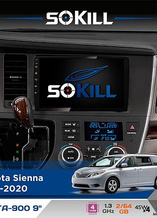 Штатна магнітола для toyota sienna 2015-2020 sokill delta-900 9" android 4-ядерний 2+64гб 4x45w бездротовий carplay та androidauto