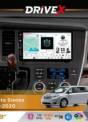 Штатна магнітола для toyota sienna 2015-2020 drivex s3 qled 8" з фізичними кнопками android 8-ядерний 1.6ггц 4x64гб sim-картка
