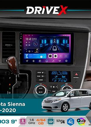 Штатна магнітола для toyota sienna 2015-2020 drivex se-903 qled 9" android 8-ядерний 4+64гб sim-картка 3g/4g dsp 4x50w(tda7851)