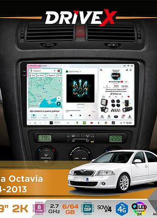 Штатна магнітола для skoda octavia 2004-2013 drivex s7 2k qled 9" android 8-ядерний 2.7ггц 6x64гб sim-картка 3g/4g ak7808 ab 4x50w