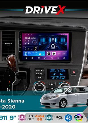 Штатна магнітола для toyota sienna 2015-2020 drivex se-911 4+64гб qled 9" android 4-ядерний 4x50w(tda7851) dsp бездротовий carplay
