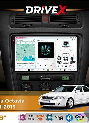 Штатна магнітола для skoda octavia 2004-2013 drivex s4 qled 9" android 8-ядерний 1.6ггц 4x64гб sim-картка 3g/4g tda7851 4x50w dsp