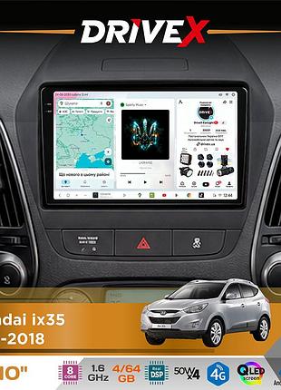 Штатна магнітола для hyundai ix35 2010-2018 drivex s4 qled 10" android 8-ядерний 1.6ггц 4x64гб sim-картка 3g/4g tda7851 4x50w dsp