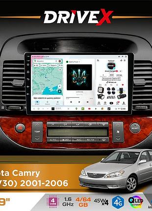 Штатна магнітола для toyota camry (acv30) 2001-2006 drivex s3 qled 9" android 8-ядерний 1.6ггц 4x64гб sim-картка 3g/4g 7388 4x45w