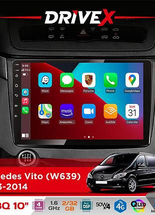 Штатна магнітола для mercedes vito (w639) 2003-2014 drivex un8 qled 10" android 4-ядерний 2x32гб 4x45w бездротовий carplay та