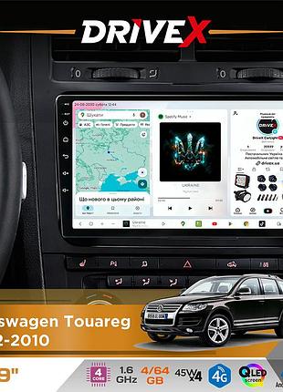 Штатна магнітола для volkswagen touareg 2002-2010 drivex s3 qled 9" android 8-ядерний 1.6ггц 4x64гб sim-картка 3g/4g 7388 4x45w