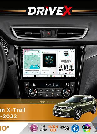 Штатна магнітола для nissan x-trail 2014-2022 drivex s3 qled 10" android 8-ядерний 1.6ггц 4x64гб sim-картка 3g/4g 7388 4x45w asp