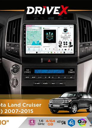 Штатна магнітола для toyota land cruiser (200) 2007-2015 drivex s3 qled 10" android 8-ядерний 1.6ггц 4x64гб sim-картка 3g/4g 7388