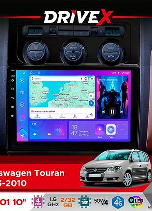 Штатна магнітола для volkswagen touran 2003-2010 drivex a-1001 10" android 4-ядерний 2+32гб 4x45w бездротовий carplay та