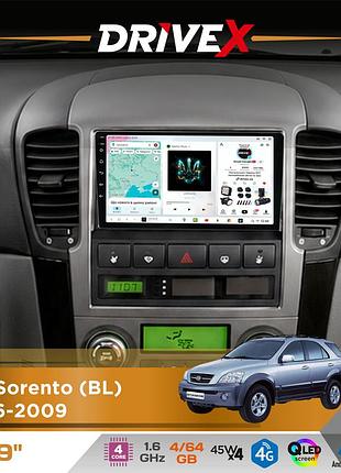 Штатна магнітола для kia sorento (bl) 2006-2009 drivex s3 qled 9" android 8-ядерний 1.6ггц 4x64гб sim-картка 3g/4g 7388 4x45w asp