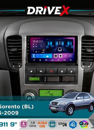Штатна магнітола для kia sorento (bl) 2006-2009 drivex se-911 4+64гб qled 9" android 4-ядерний 4x50w(tda7851) dsp бездротовий