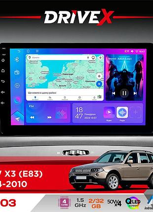 Штатна магнітола для bmw x3 (e83) 2004-2010 drivex a-903 qled 9" android 4-ядерний 2+32гб 4x50w(tda7851) бездротовий carplay та