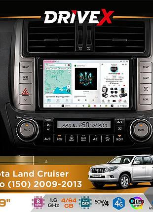Штатна магнітола для toyota land cruiser prado (150) 2009-2013 drivex s4 qled 9" android 8-ядерний 1.6ггц 4x64гб sim-картка 3g/4g