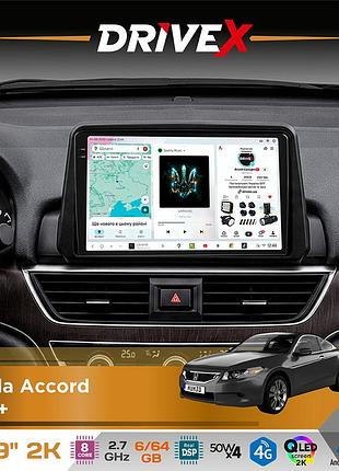 Штатна магнітола для honda accord 2018+ drivex s7 2k qled 9" android 8-ядерний 2.7ггц 6x64гб sim-картка 3g/4g ak7808 ab 4x50w dsp