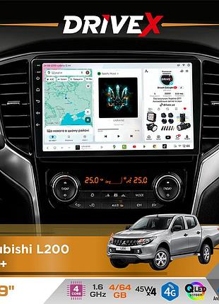 Штатна магнітола для mitsubishi l200 2019+ drivex s3 qled 9" android 8-ядерний 1.6ггц 4x64гб sim-картка 3g/4g 7388 4x45w asp