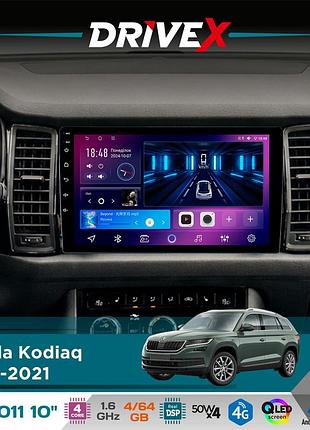 Штатна магнітола для skoda kodiaq 2016-2021 drivex se-1011 qled 10" android 4-ядерний 4+64гб dsp 4x50w(tda7851) бездротовий