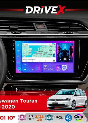 Штатна магнітола для volkswagen touran 2015-2020 drivex a-1001 10" android 4-ядерний 2+32гб 4x45w бездротовий carplay та