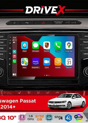 Штатна магнітола для volkswagen passat (b8) 2014+ drivex un8 qled 10" android 4-ядерний 2x32гб 4x45w бездротовий carplay та