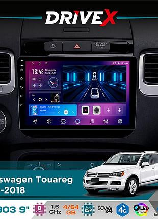 Штатна магнітола для volkswagen touareg 2010-2018 drivex se-903 qled 9" android 8-ядерний 4+64гб sim-картка 3g/4g dsp