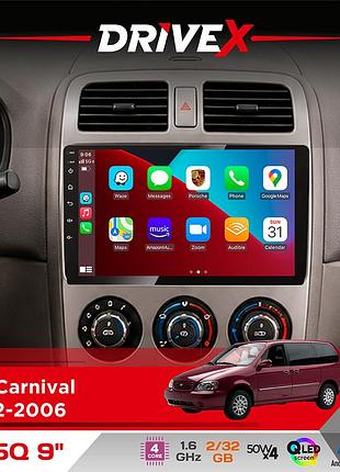 Штатна магнітола для kia carnival 2002-2006 drivex un5 qled 9" android 4-ядерний 2+32гб 4x45w бездротовий carplay та androidauto
