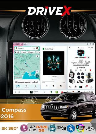 Штатна магнітола для jeep compass 2011-2016 drivex s7+ 2k qled 10" android 8-ядерний 2.7ггц 8x128гб sim-картка 3g/4g ak7808 ab