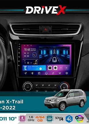 Штатна магнітола для nissan x-trail 2014-2022 drivex se-1011 qled 10" android 4-ядерний 4+64гб dsp 4x50w(tda7851) бездротовий