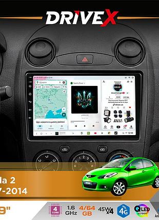 Штатна магнітола для mazda 2 2007-2014 drivex s3 qled 9" android 8-ядерний 1.6ггц 4x64гб sim-картка 3g/4g 7388 4x45w asp tm2313